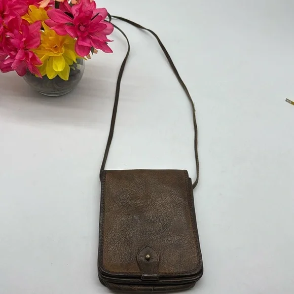 Barganza vintage Leather Crossbody Bag BRN7191C - Picture 1 of 11